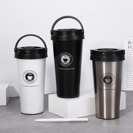 500 ML double wall stainless steel thermal mug , plastic lid with handle