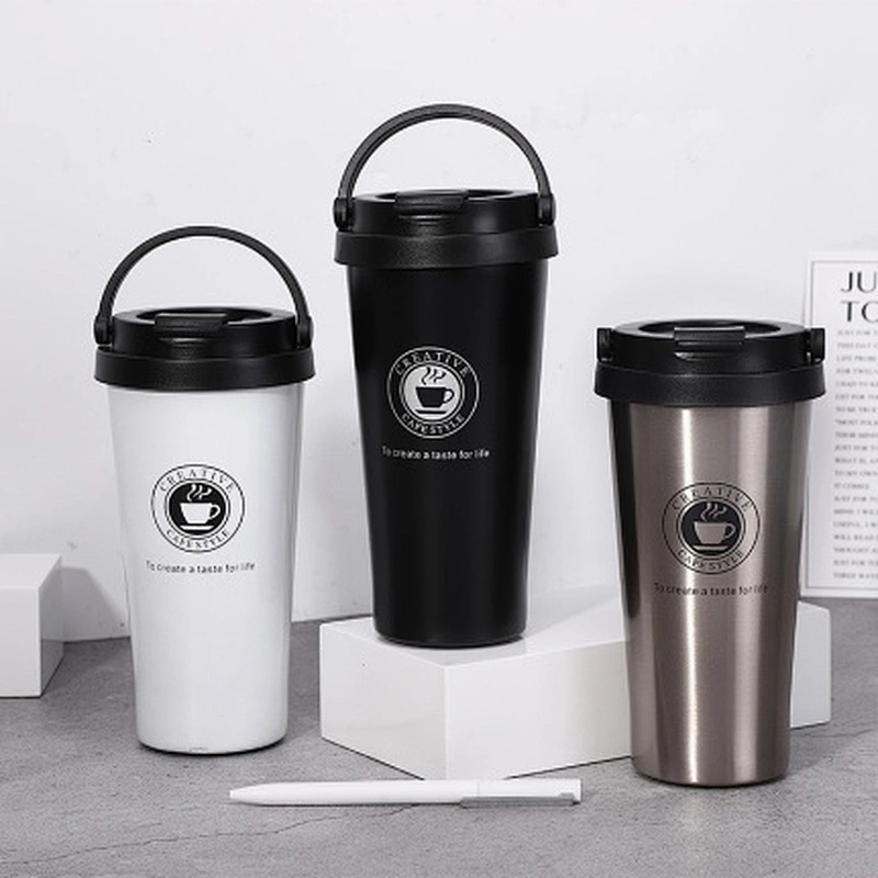 500 ML double wall stainless steel thermal mug , plastic lid with handle